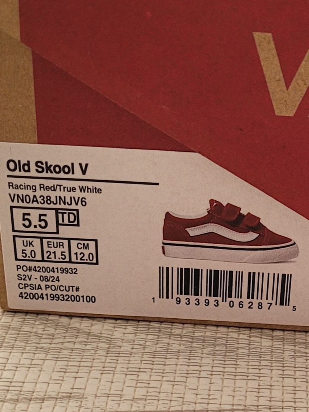 Vans Kids Old Skool Velcro Sneakers - Red & White - Picture 5 of 5